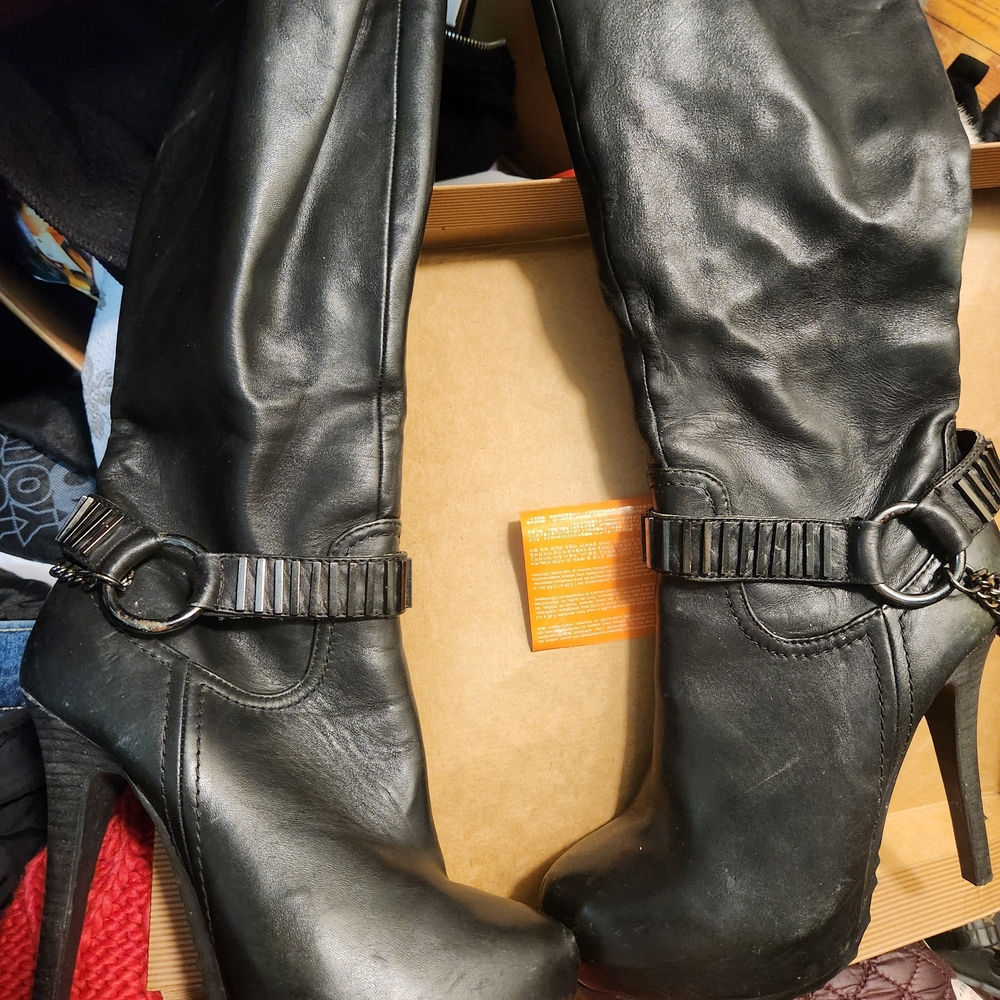Fergie Black Heeled Boots with Strap Detail